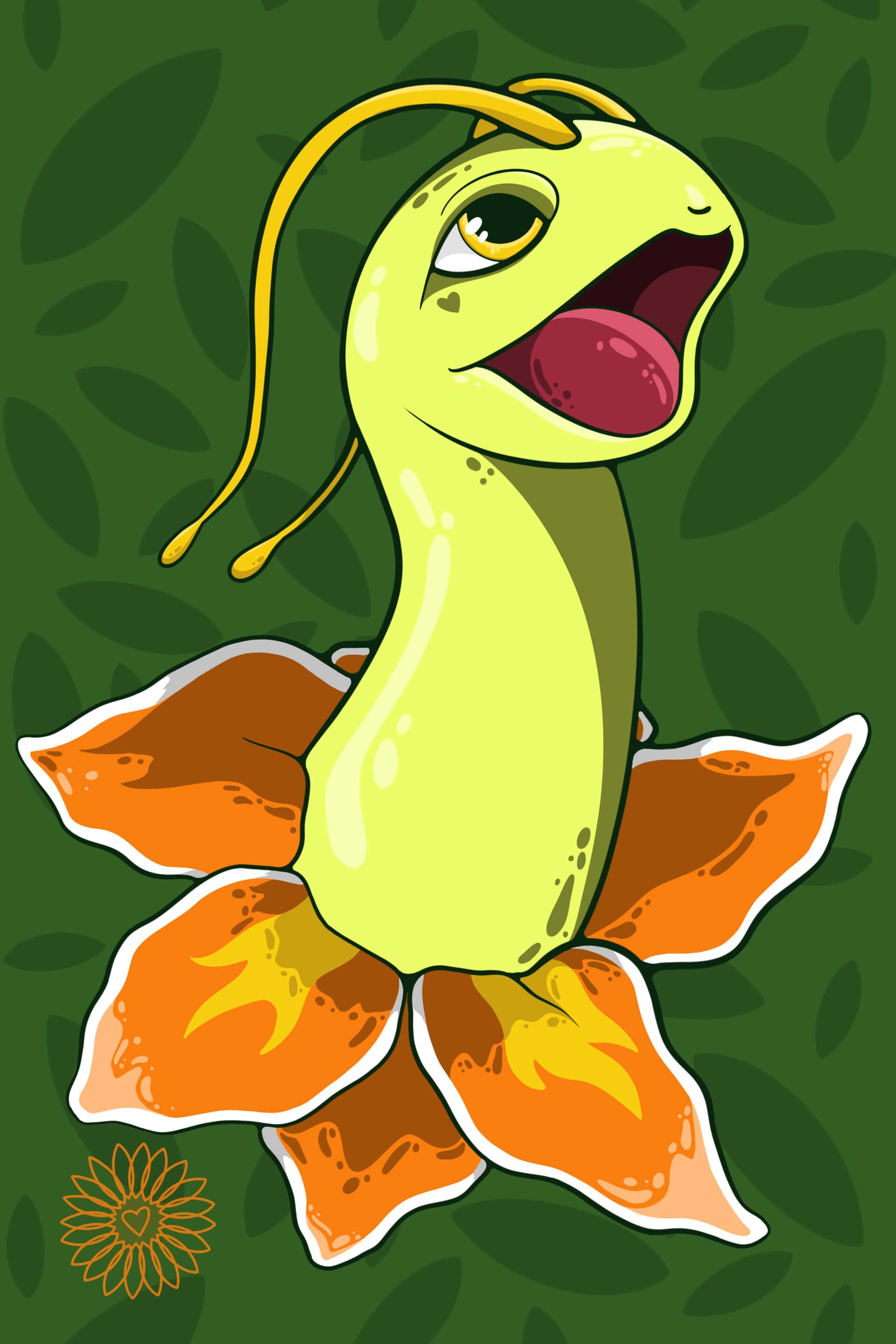 Shiny Meganium, lime-green, yellow antennae, 2K Phone Wallpaper