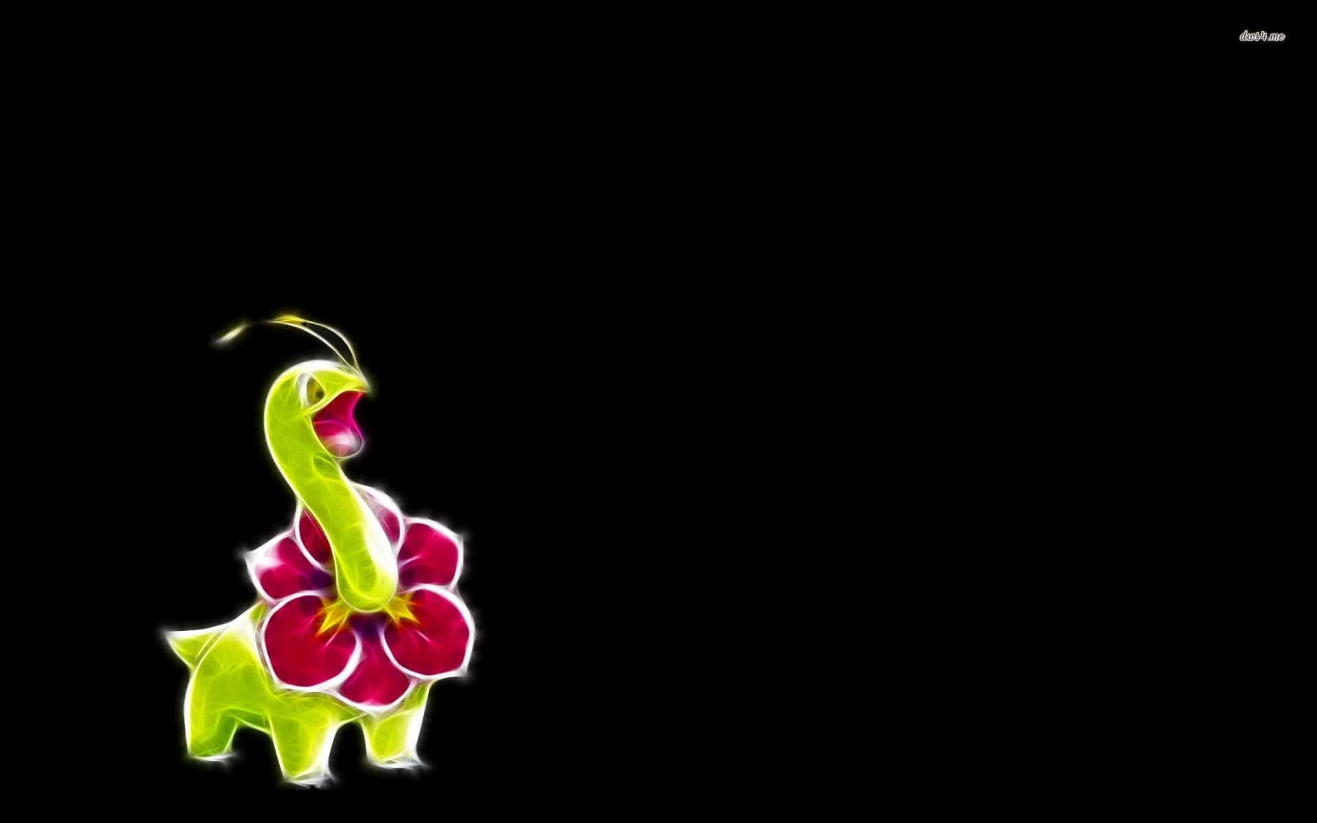 Meganium, glowing green, large red flower, Full HD Desktop Wallpaper