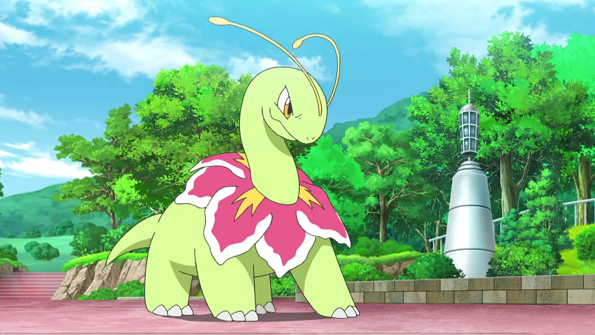 Meganium, green, pink flower, Full HD Desktop Wallpaper