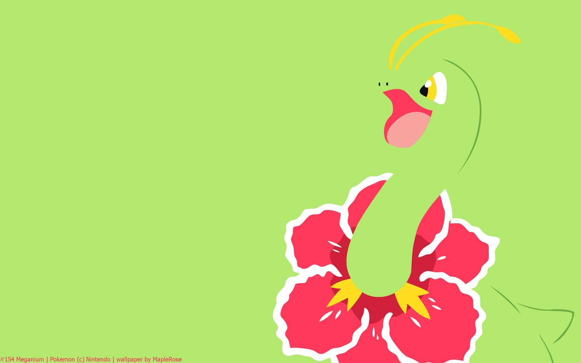 Meganium, green, pink hibiscus flower, Full HD Desktop Wallpaper