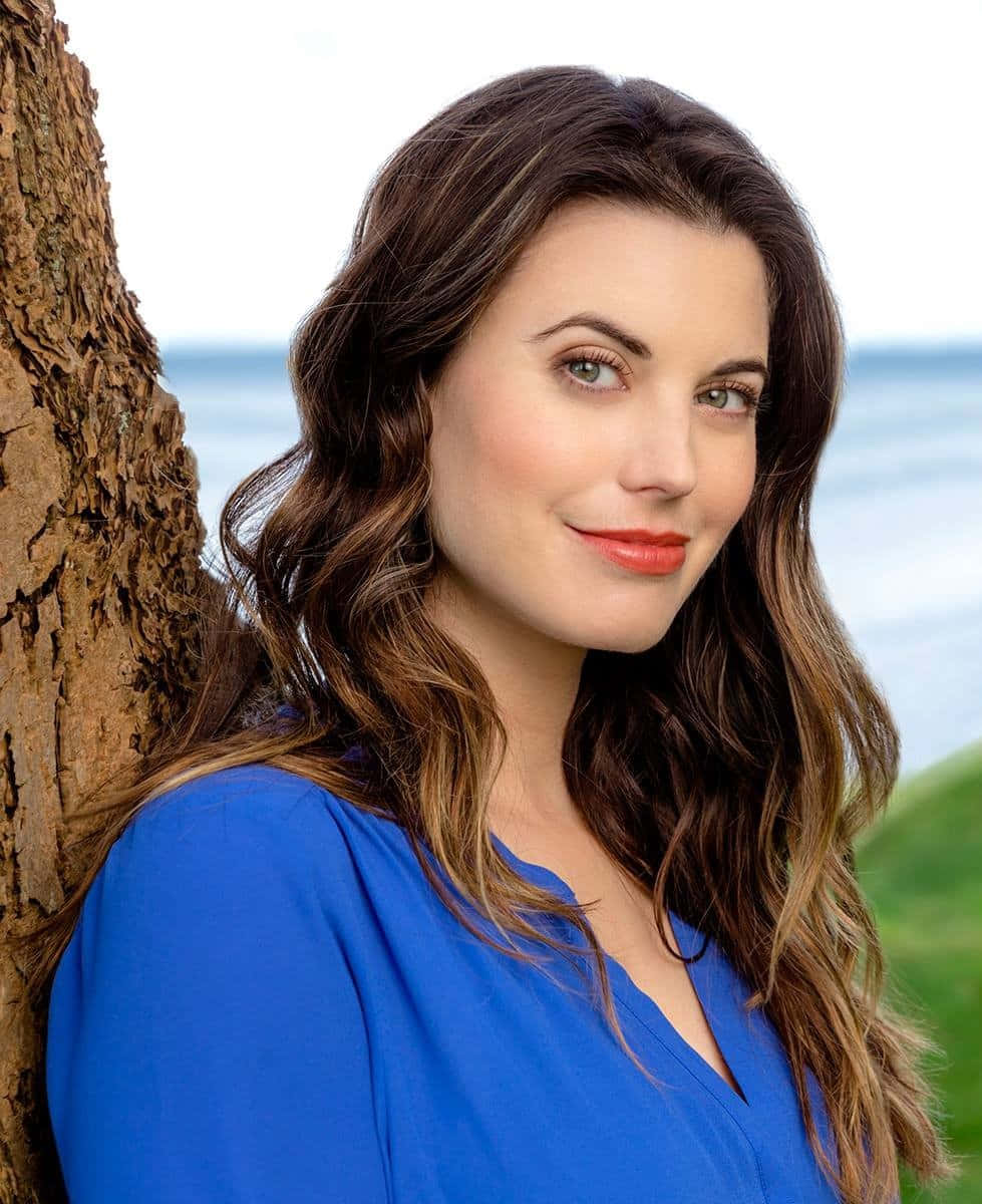 Meghan Ory, blue dress, seaside, SD Phone Wallpaper