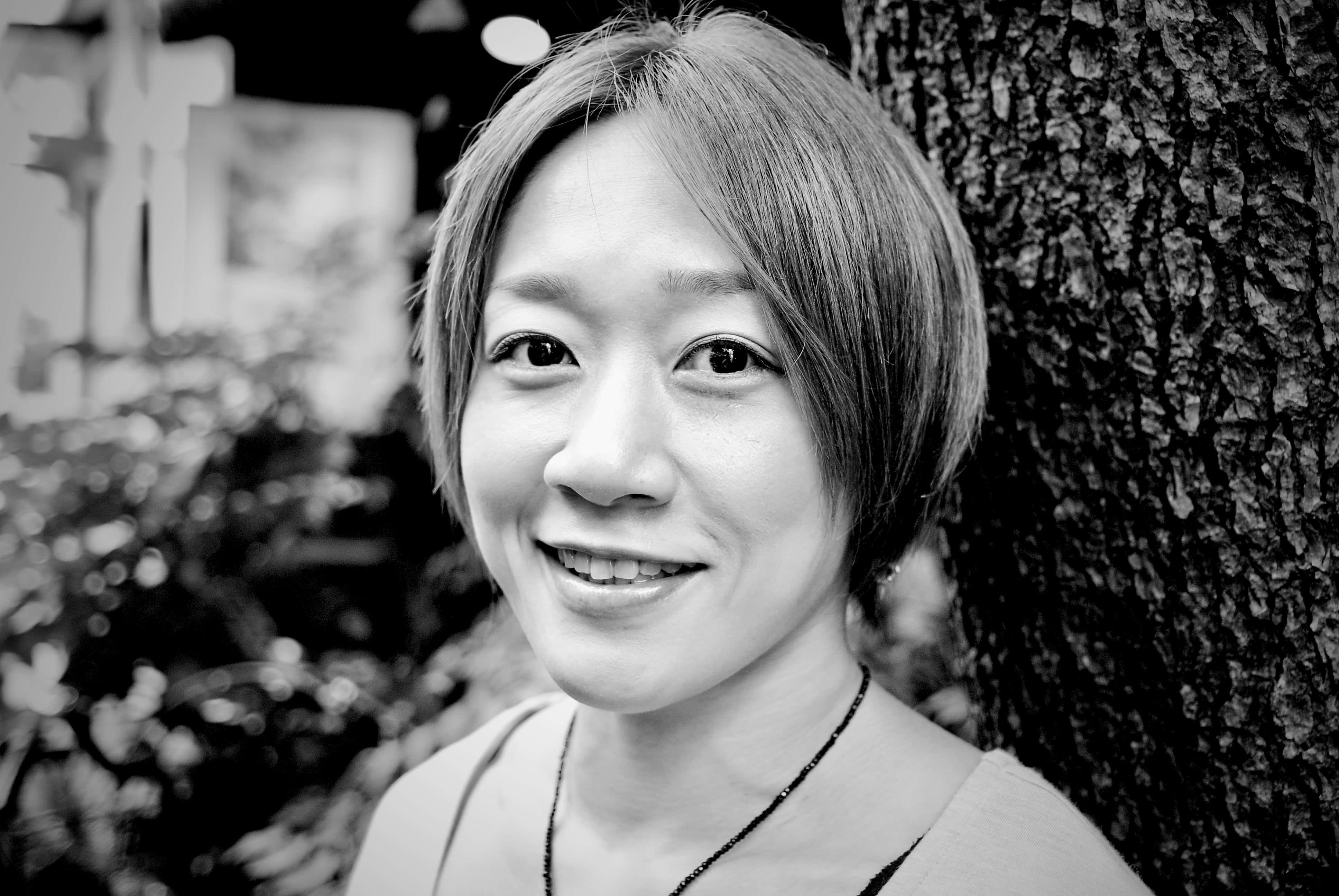 Megumi Fujii, black and white portrait, short hair, 4K Desktop Wallpaper