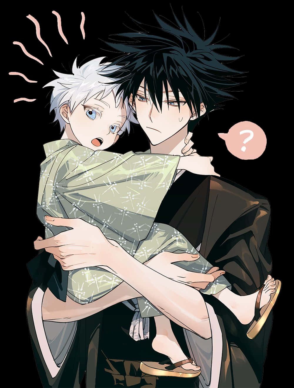 Megumi Fushiguro, black kimono, white-haired child, HD Phone Wallpaper