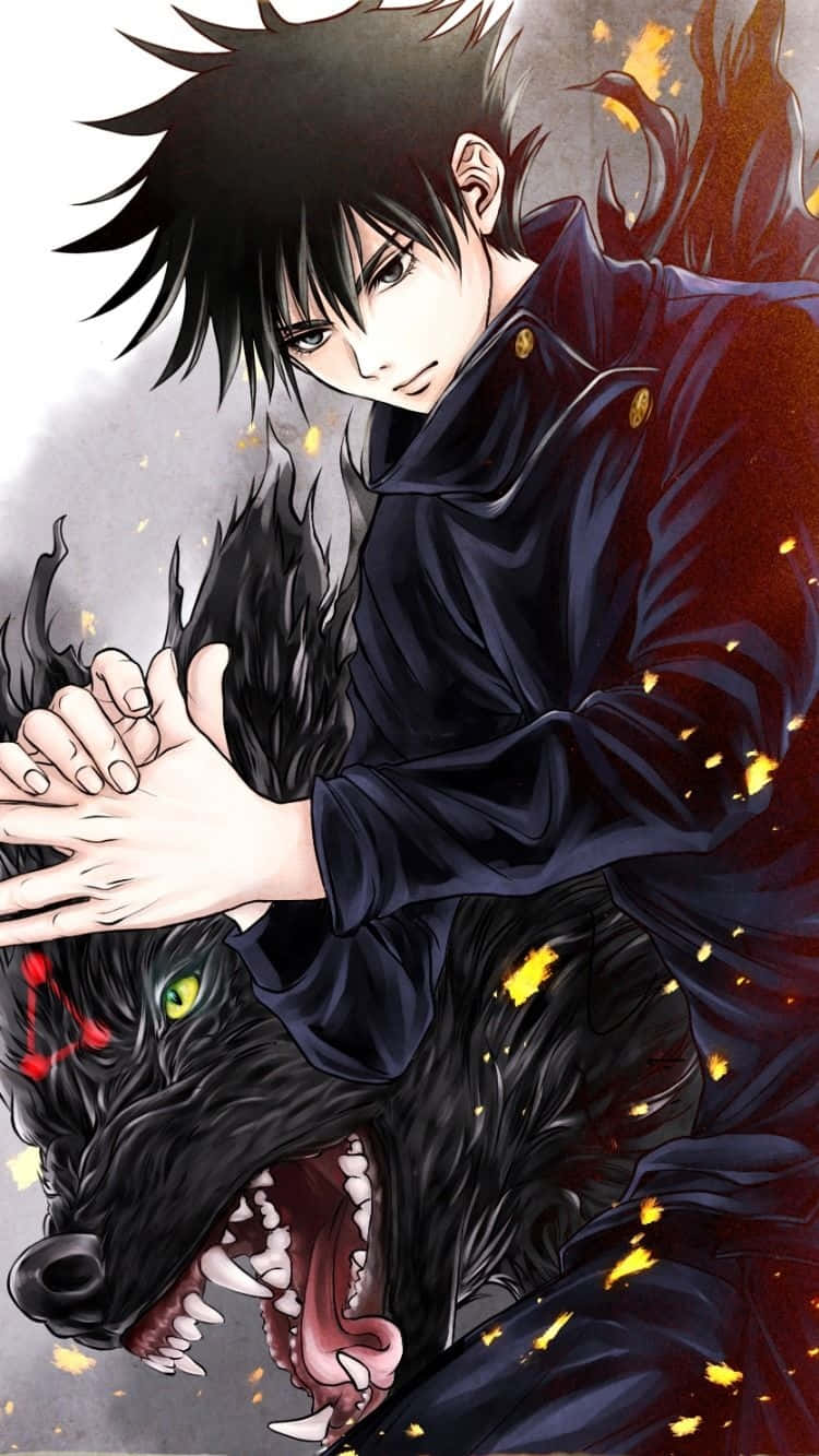 Megumi Fushiguro, shikigami wolf, dark coat, HD Phone Wallpaper