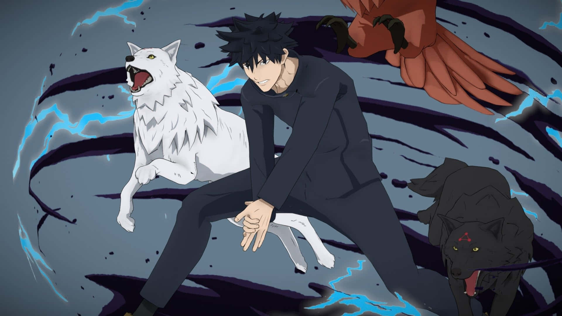 Megumi Fushiguro, divine dogs, white wolf, Full HD Desktop Wallpaper
