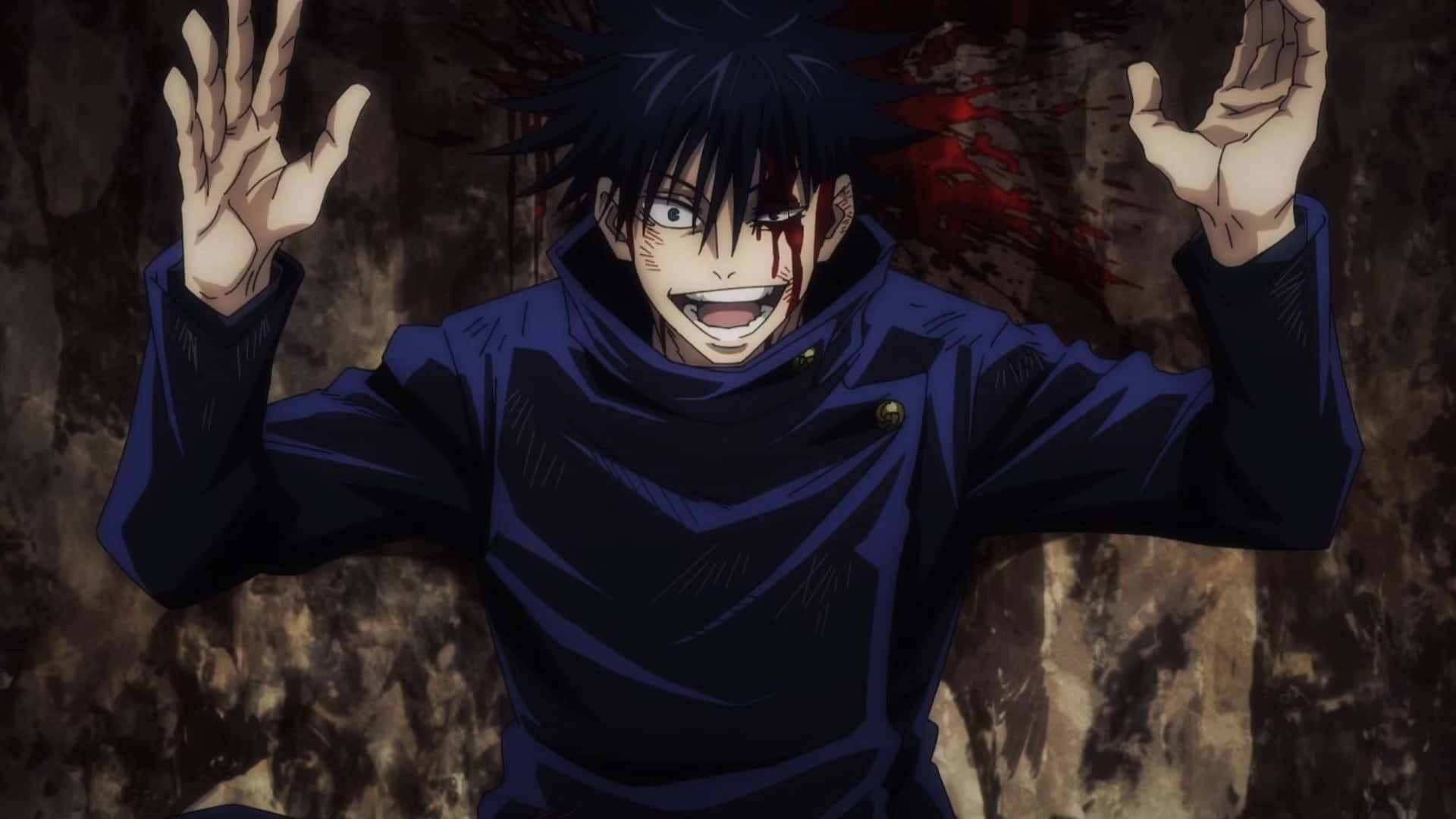 Megumi Fushiguro, dark blue uniform, bloodied face, Full HD Desktop Wallpaper