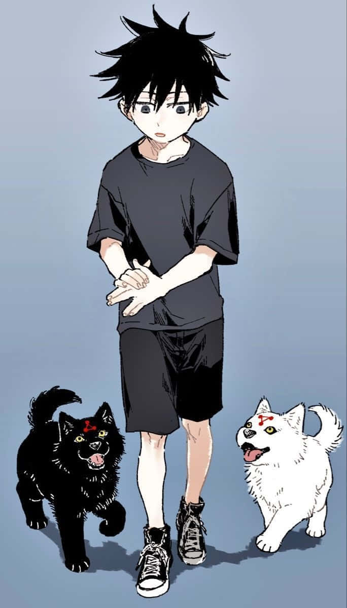Megumi Fushiguro, divine dogs, black and white dog, SD Phone Wallpaper