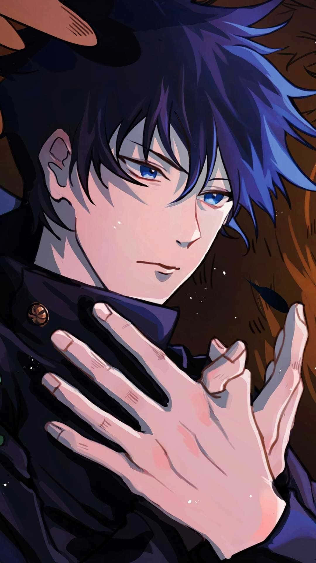 Megumi Fushiguro, spiky blue hair, intense blue eyes, Full HD Phone Wallpaper