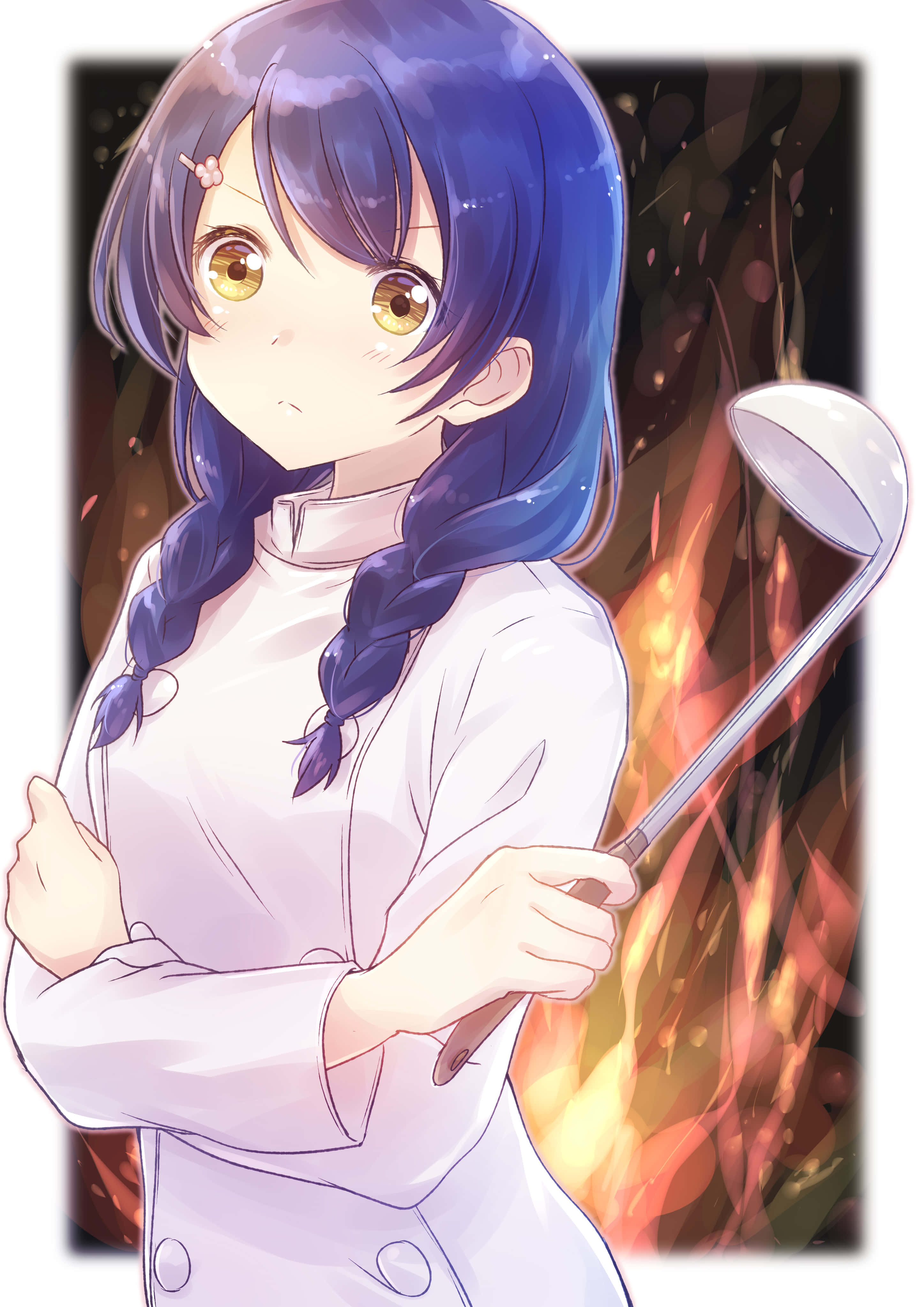 Megumi Tadokoro, blue-haired, white chef's coat, 4K Phone Wallpaper