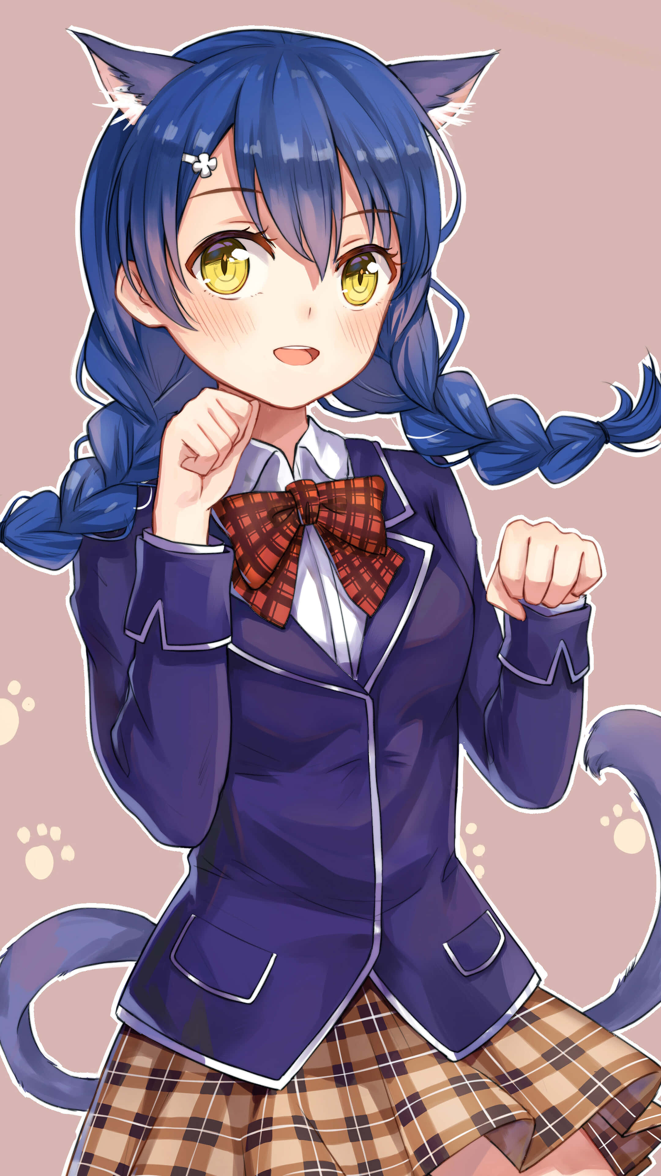 Megumi Tadokoro, blue cat ears, cat tail, 4K Phone Wallpaper