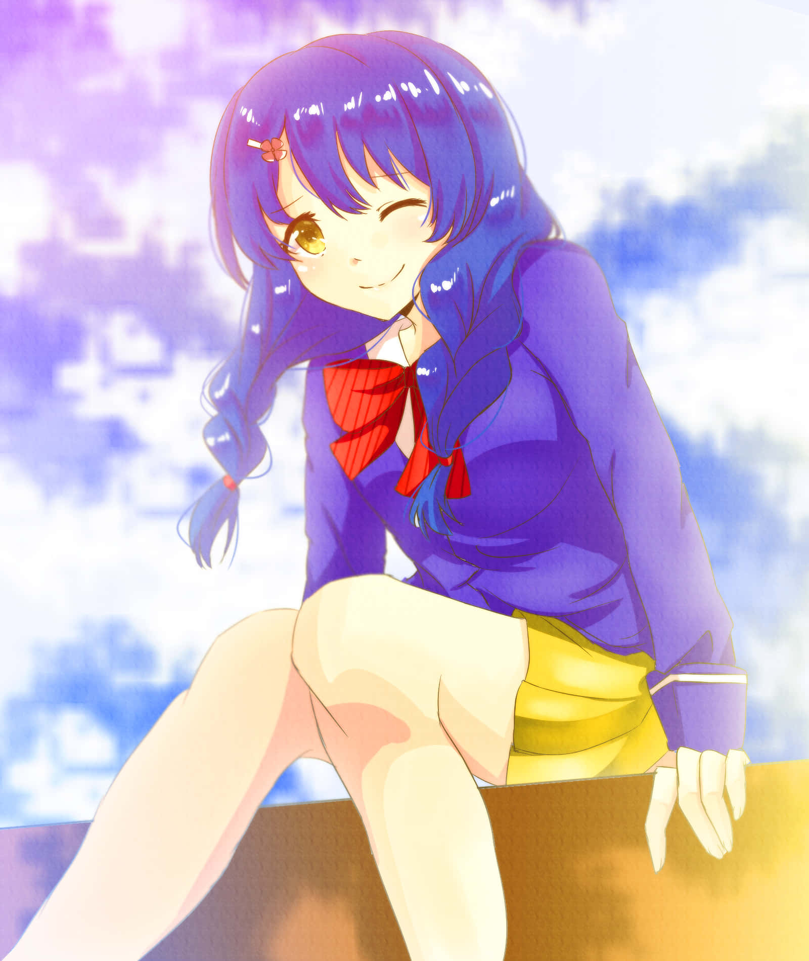 Megumi Tadokoro, chef uniform, soft purple and blue sky, HD Phone Wallpaper