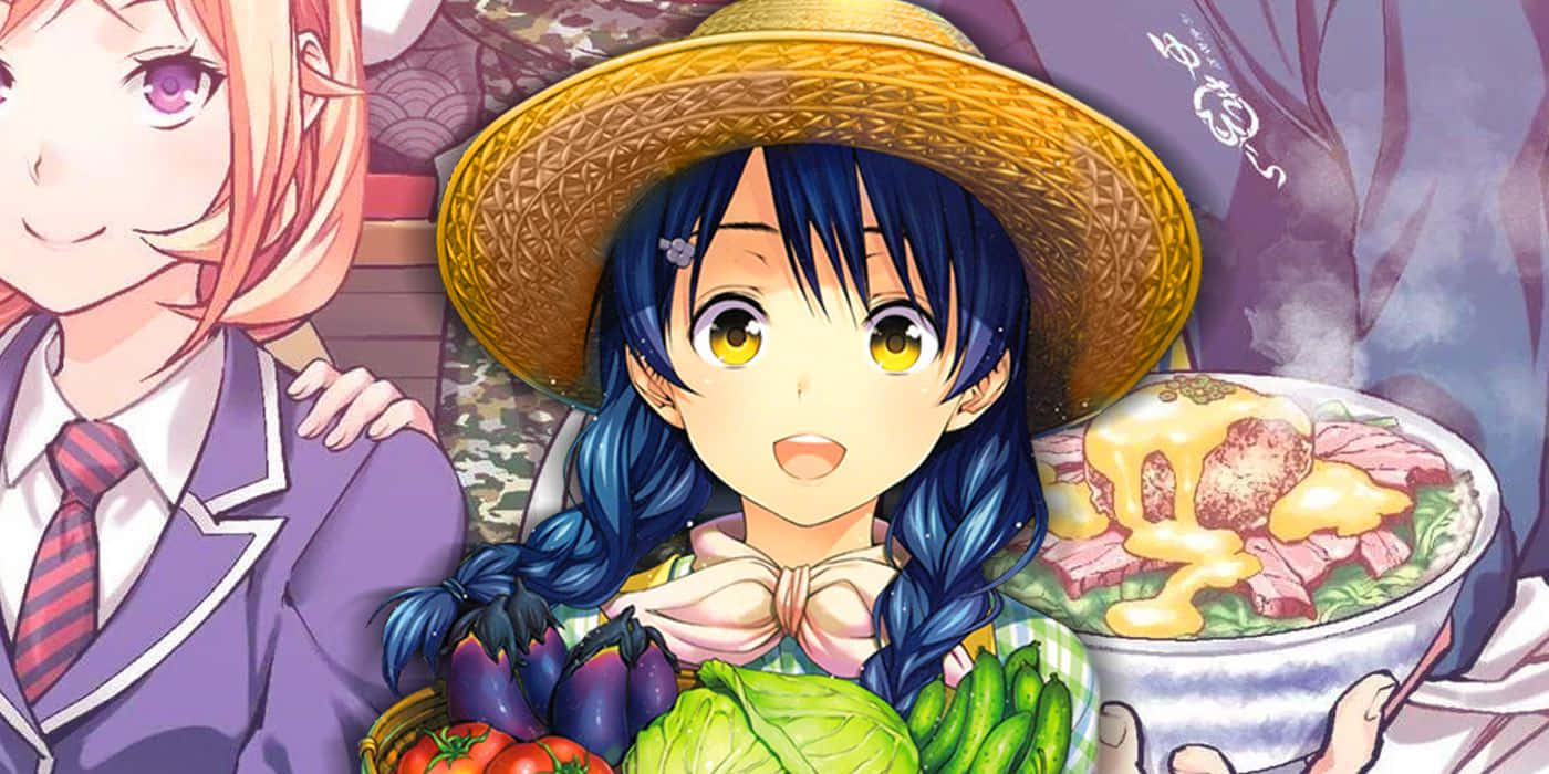 Megumi Tadokoro, straw hat, steaming bowl of ramen, HD Desktop Wallpaper