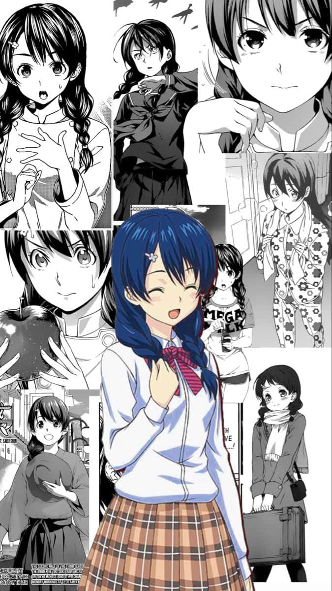 Megumi Tadokoro, blue braided hair, plaid skirt, SD Phone Wallpaper