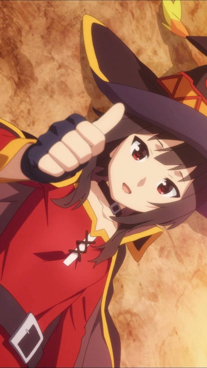 Megumin, anime witch, red and yellow outfit, HD Phone Wallpaper