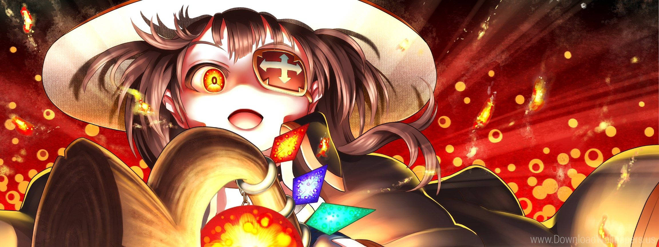 Megumin, brown pigtails, cross-eyed glasses, Full HD Desktop Wallpaper