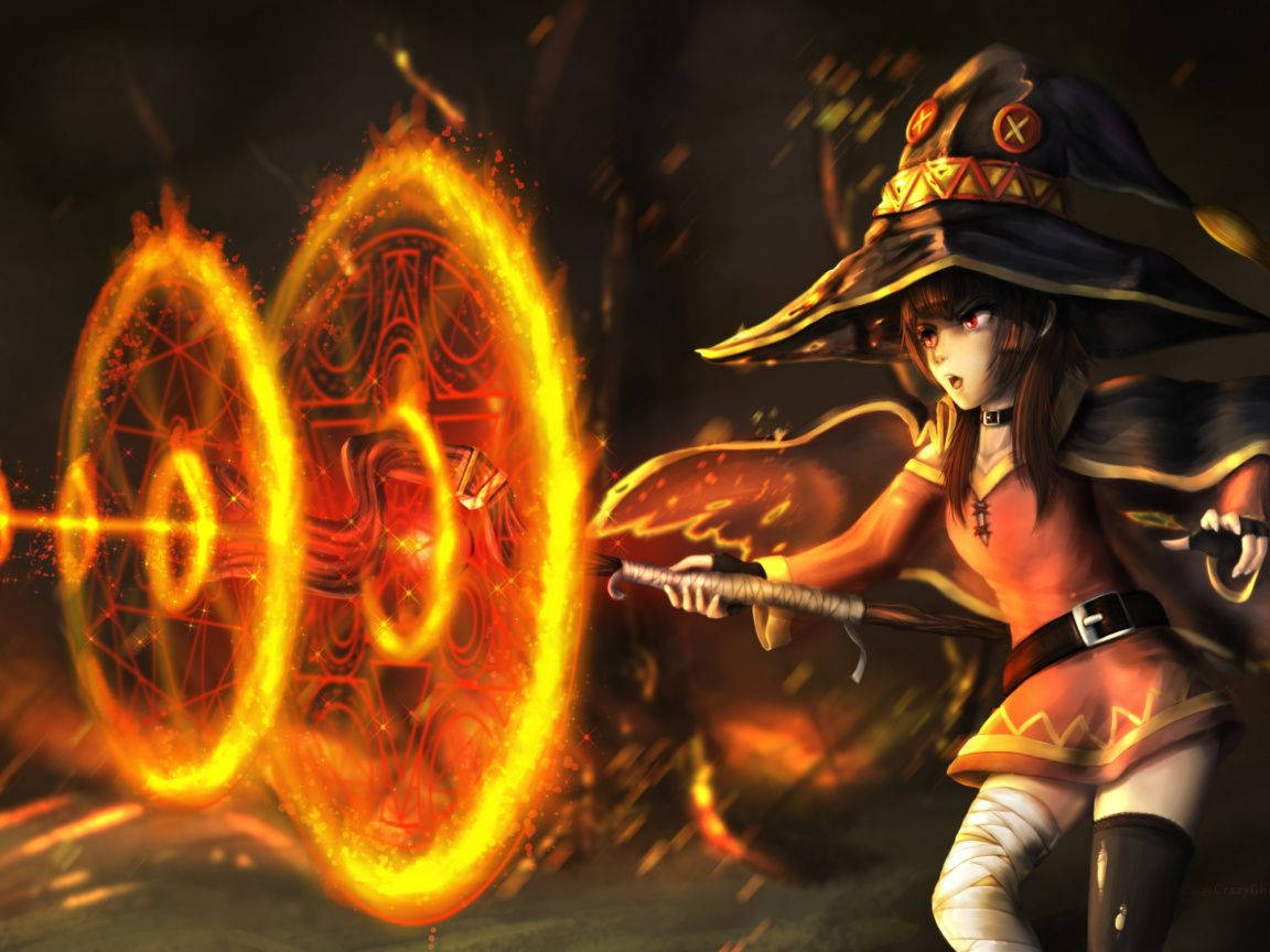 Megumin, magic circles, pointed hat, SD Desktop Wallpaper
