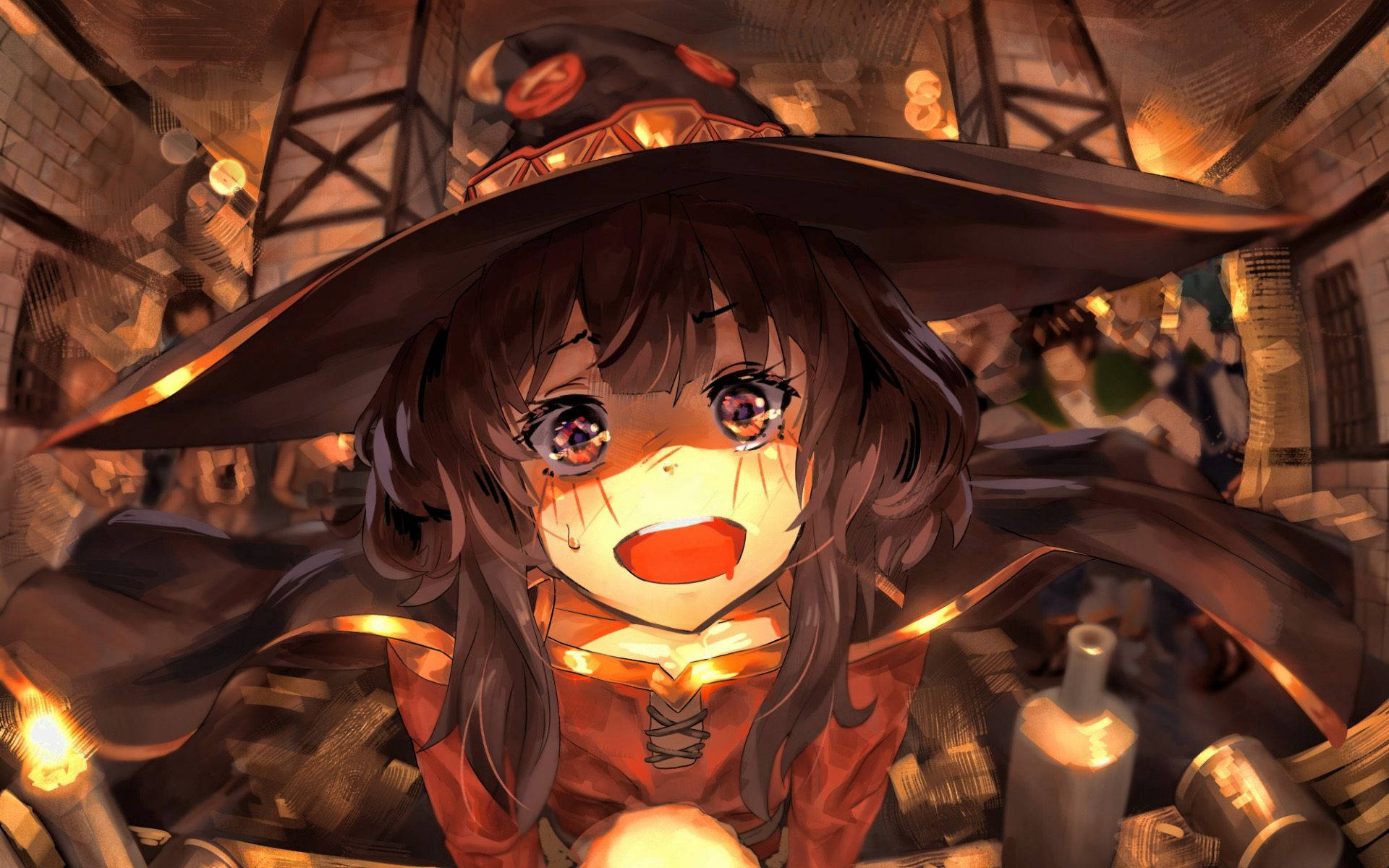 Megumin, anime witch, wide eyes, Full HD Desktop Wallpaper