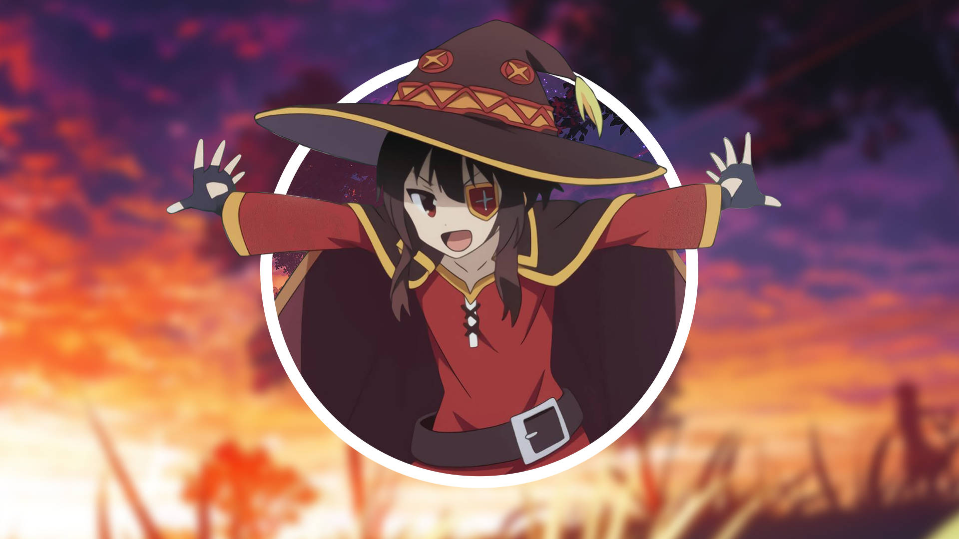 Megumin, red outfit, wide-brimmed hat, Full HD Desktop Wallpaper