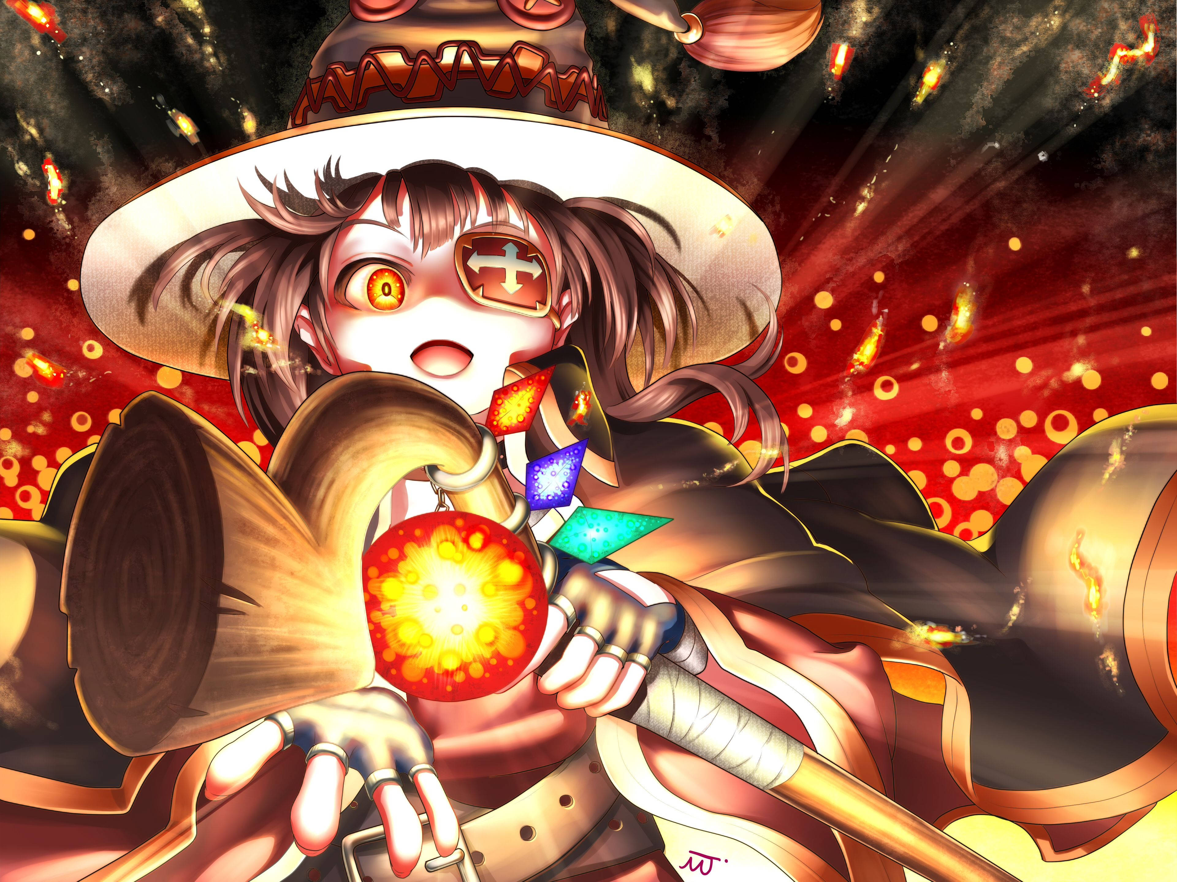 Megumin, 4K, fiery anime witch, 4K Desktop Wallpaper