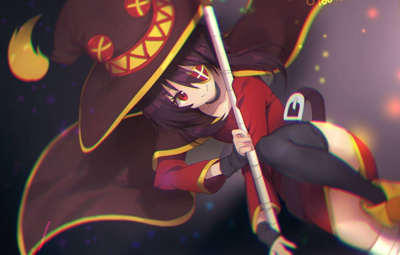 Megumin, eyepatch, red and gold outfit, HD Desktop Wallpaper