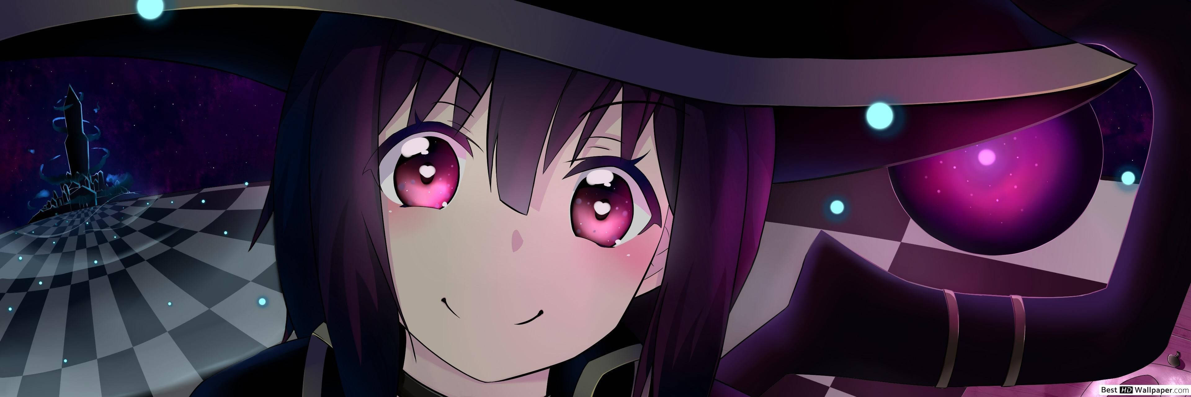Megumin, pink eyes, wide hat, 4K Desktop Wallpaper
