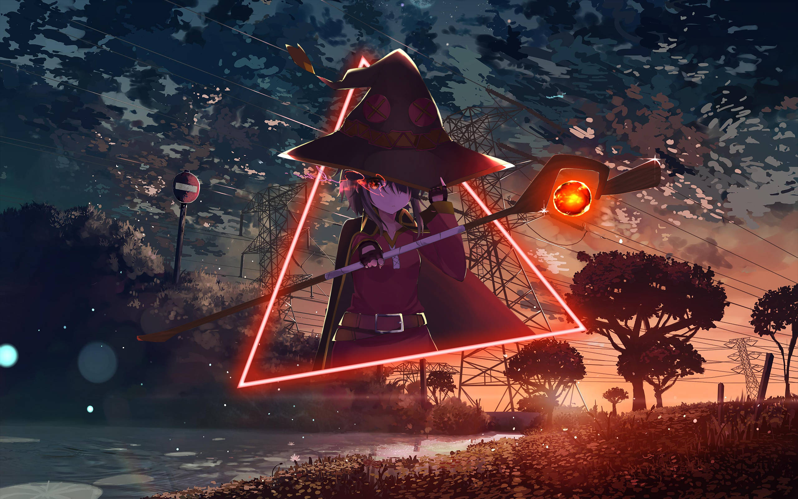 Megumin, glowing red, triangular aura, 2K Desktop Wallpaper