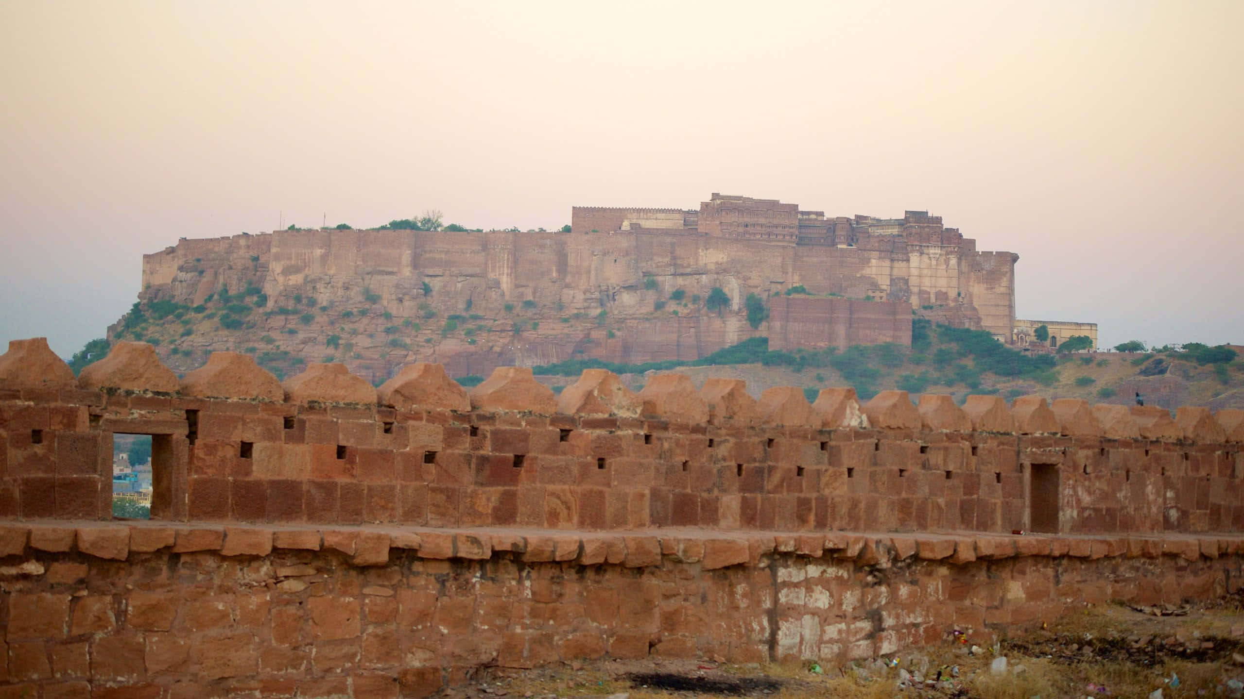 Mehrangarh Fort, sunset, orange stone walls, 2K Desktop Wallpaper