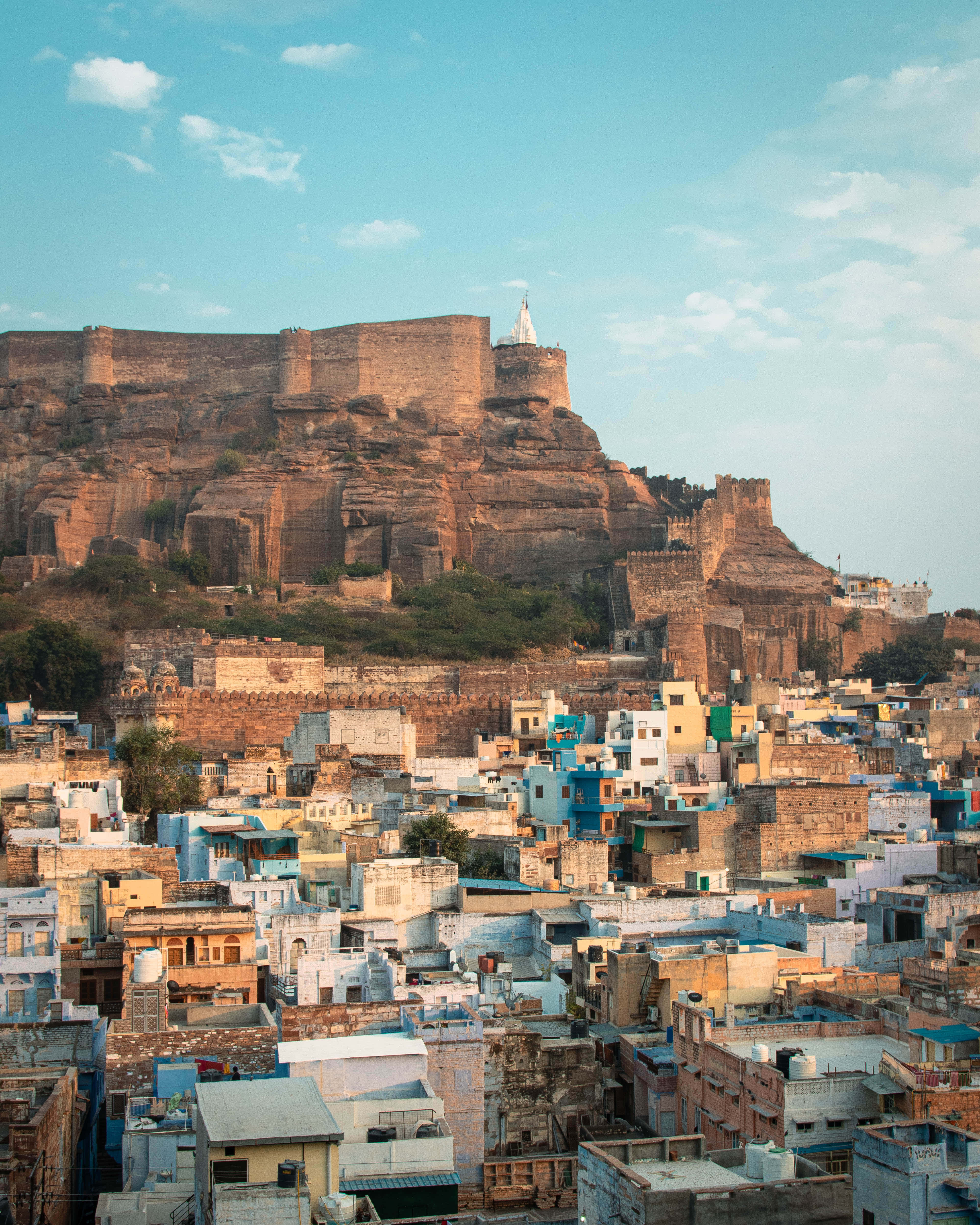 Mehrangarh Fort, rocky hill, colorful dense urban sprawl, 4K Phone Wallpaper