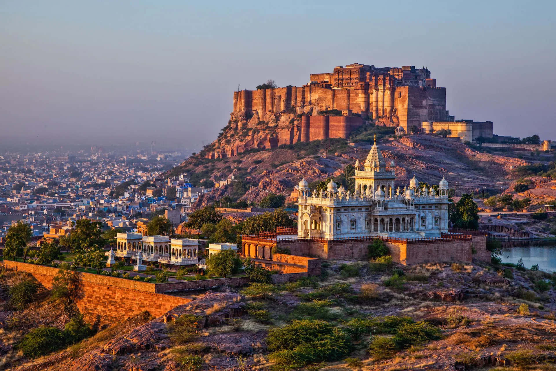 Mehrangarh Fort, sunset, golden-hued, Full HD Desktop Wallpaper