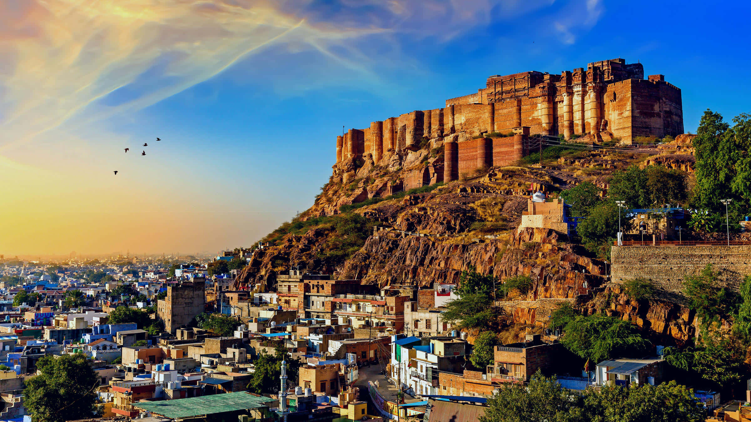 Mehrangarh Fort, red sandstone, rocky hill, Full HD Desktop Wallpaper