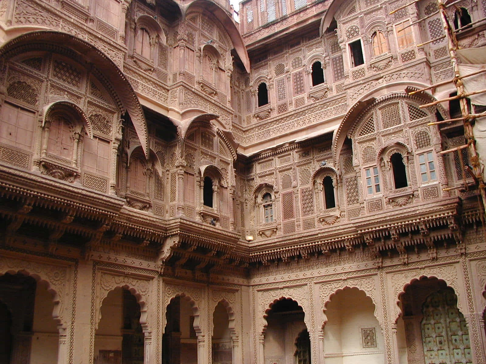 Mehrangarh Fort, courtyard, sandstone arches, HD Desktop Wallpaper