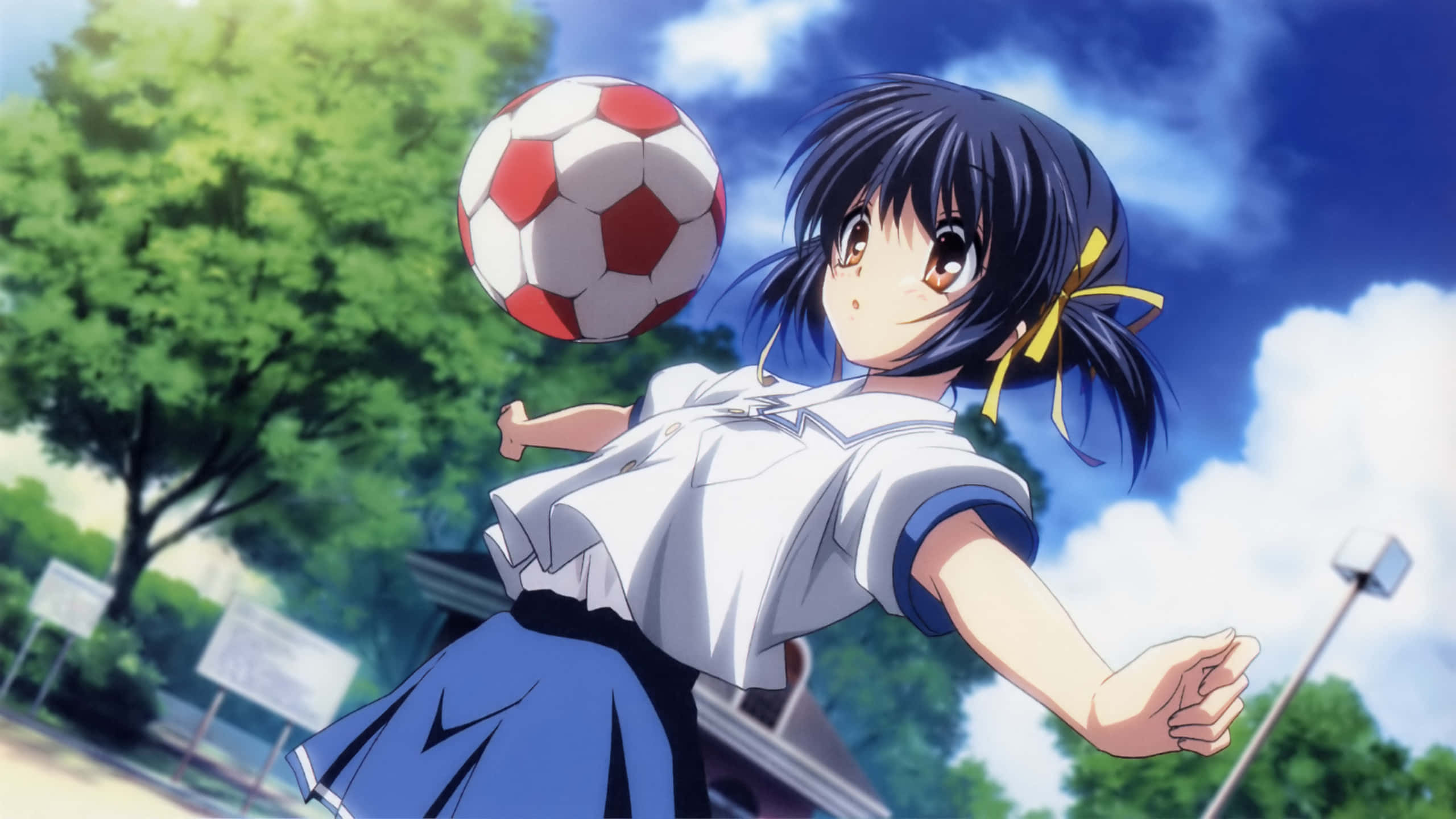 Mei Sunohara, school uniform, red and white soccer ball, 2K Desktop Wallpaper