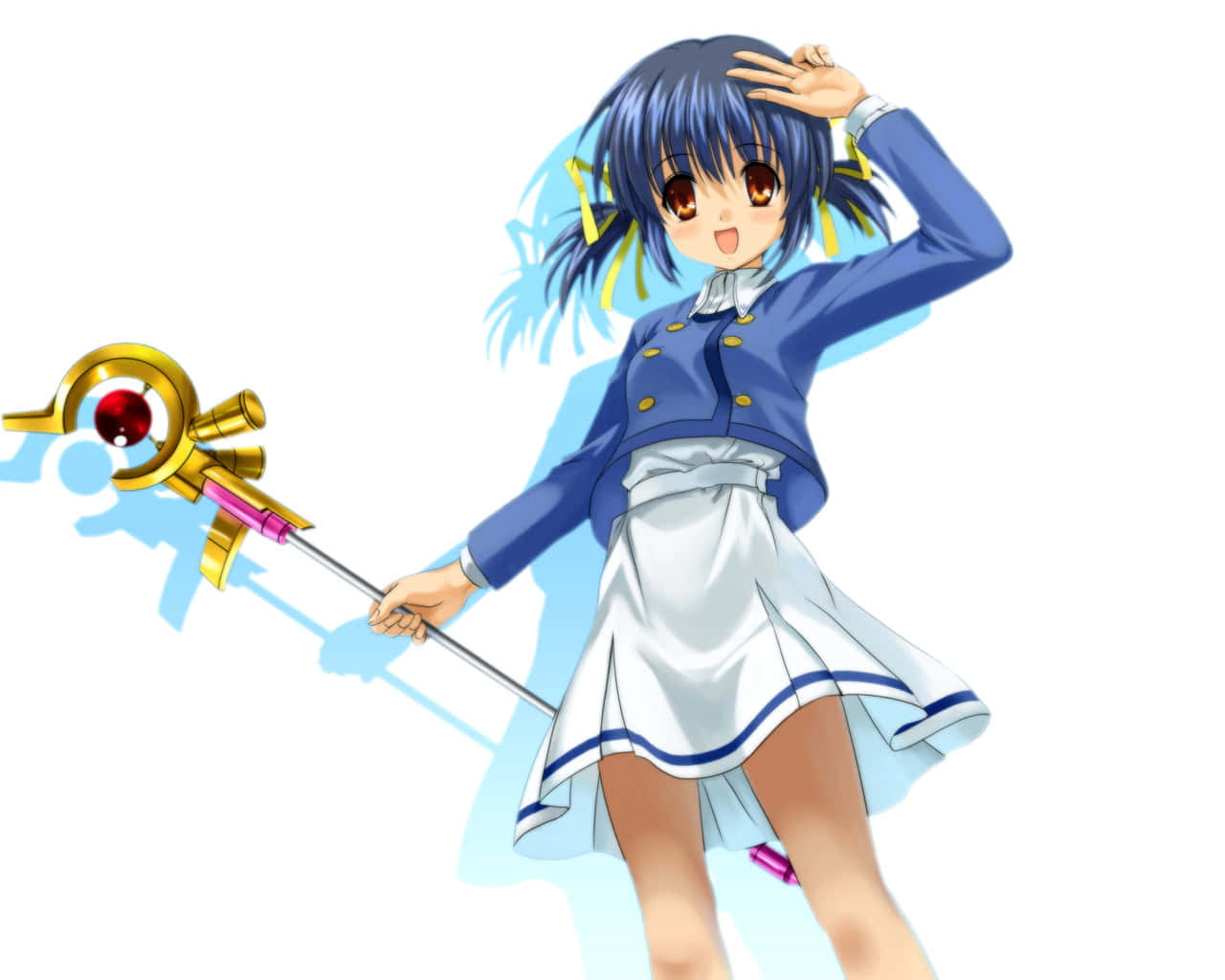 Mei Sunohara, blue hair, yellow ribbons, HD Desktop Wallpaper