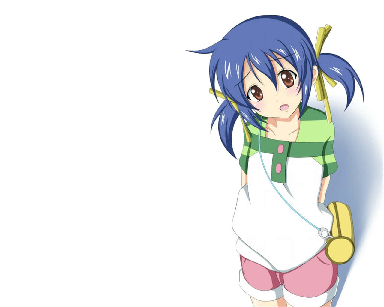 Mei Sunohara, blue pigtails, green striped shirt, HD Desktop Wallpaper