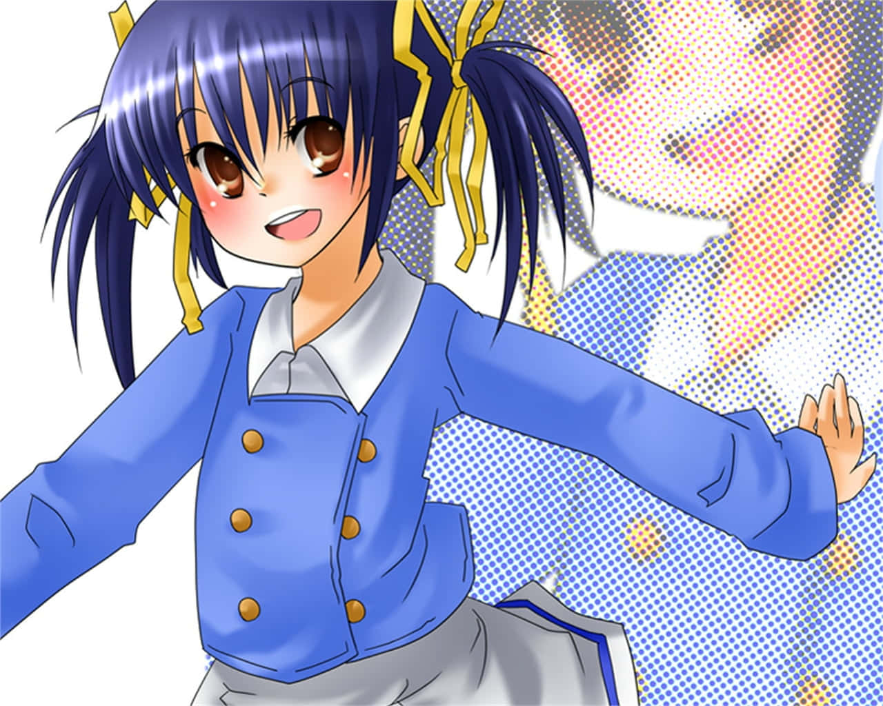 Mei Sunohara, blue hair, yellow ribbons, HD Desktop Wallpaper