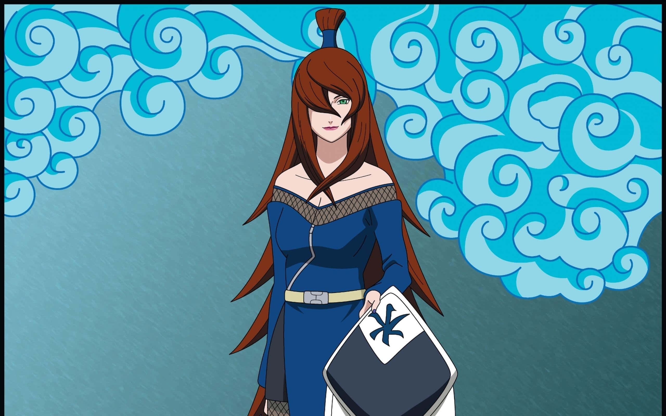 Mei Terumi, long red hair, blue outfit, 2K Desktop Wallpaper