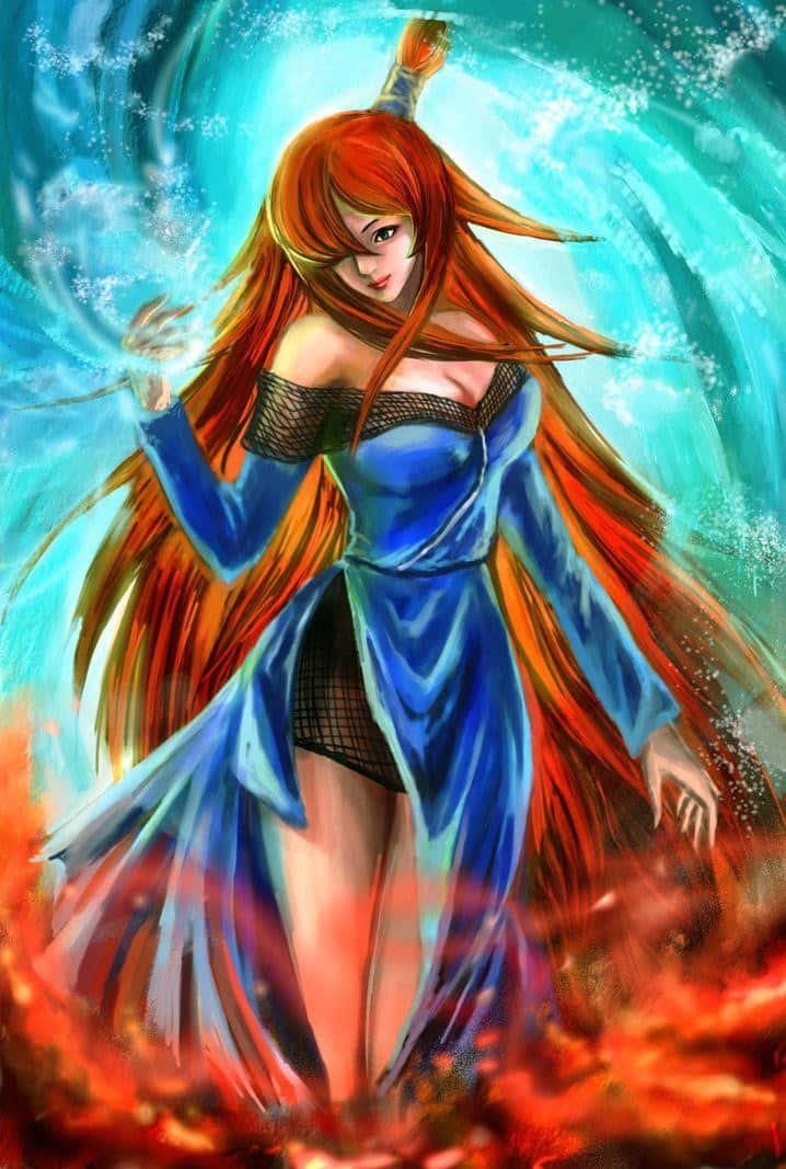 Mei Terumi, fiery-haired, blue dress, SD Phone Wallpaper
