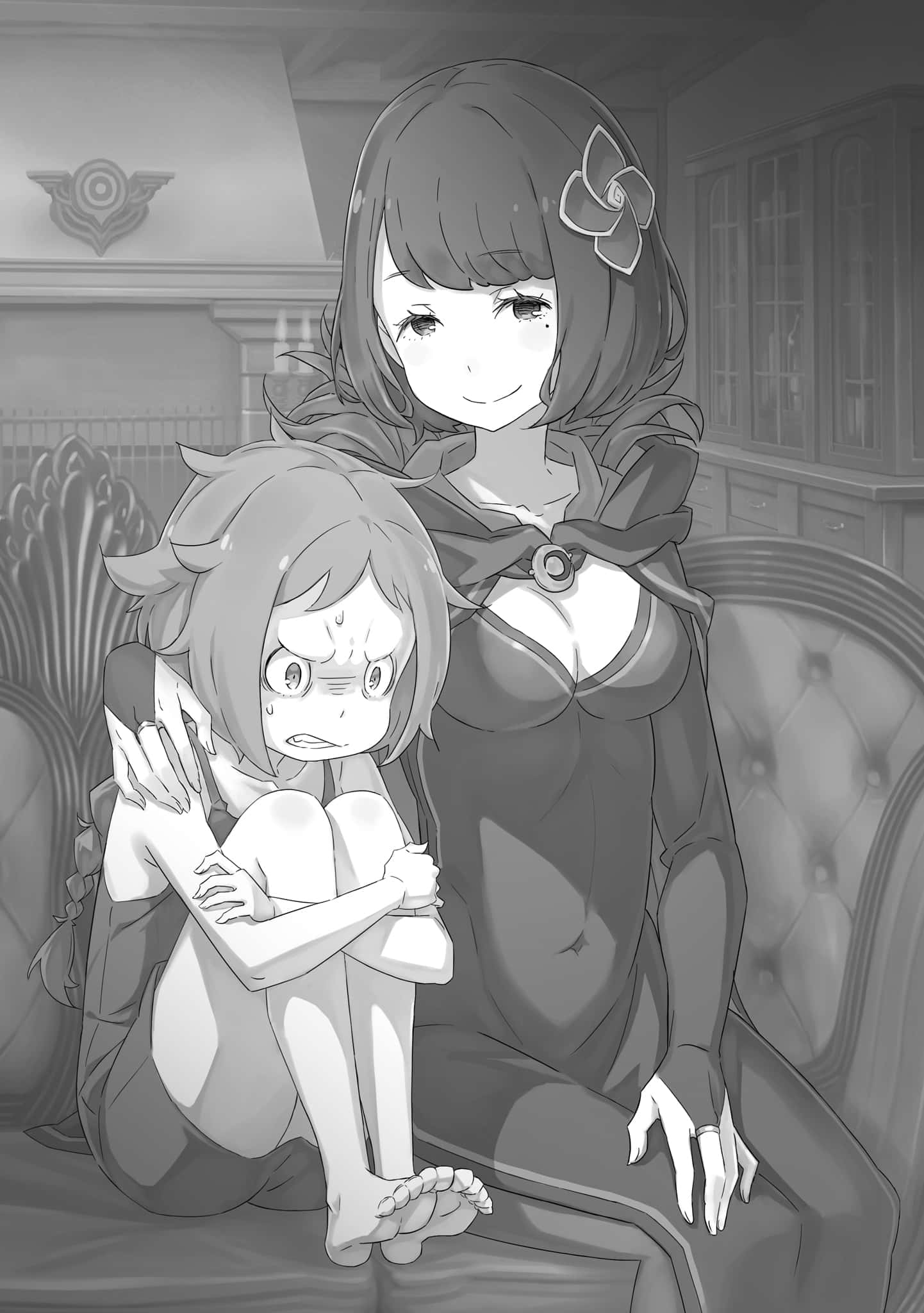 Meili Portroute, grayscale, anime scene, Full HD Phone Wallpaper