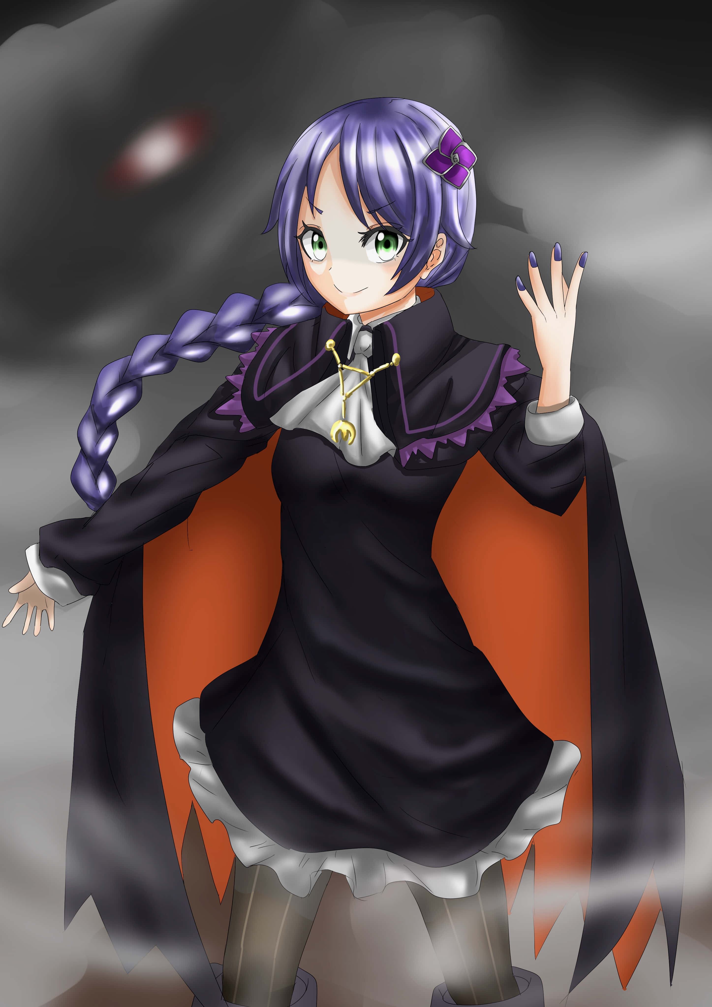 Meili Portroute, purple braided hair, green eyes, 4K Phone Wallpaper