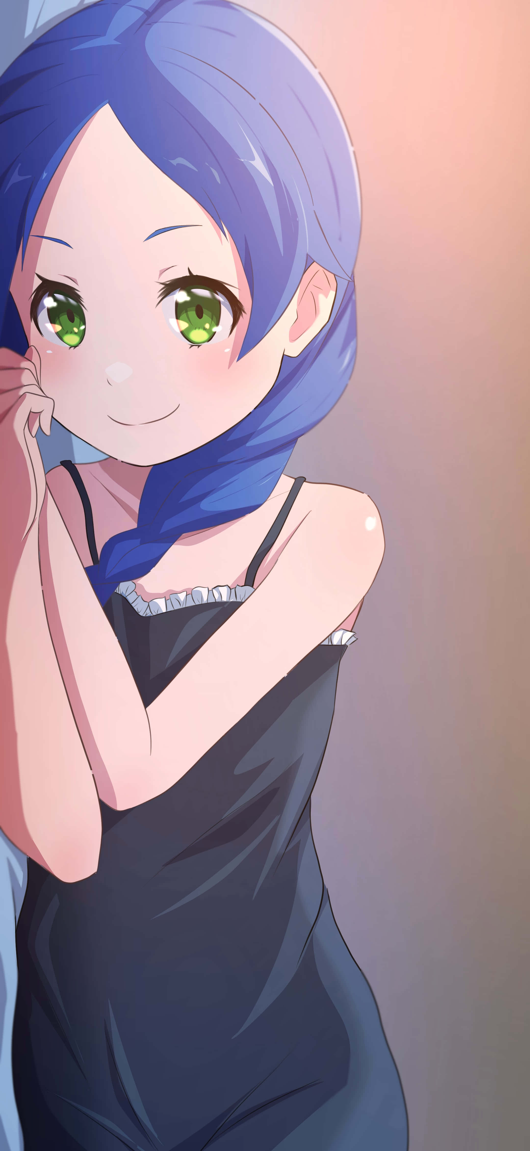 Meili Portroute, blue hair, green eyes, 4K Phone Wallpaper
