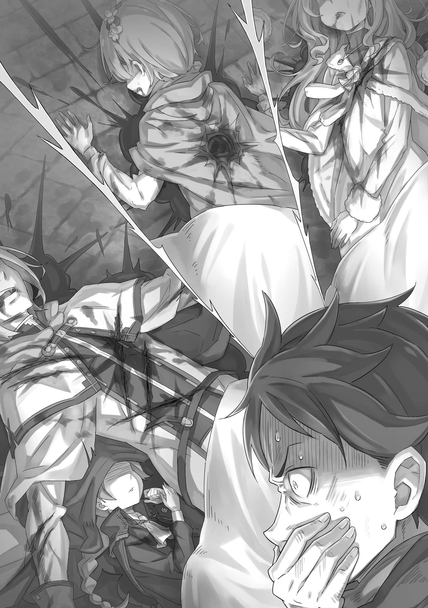 Meili Portroute, black and white anime panel, multiple characters, Full HD Phone Wallpaper