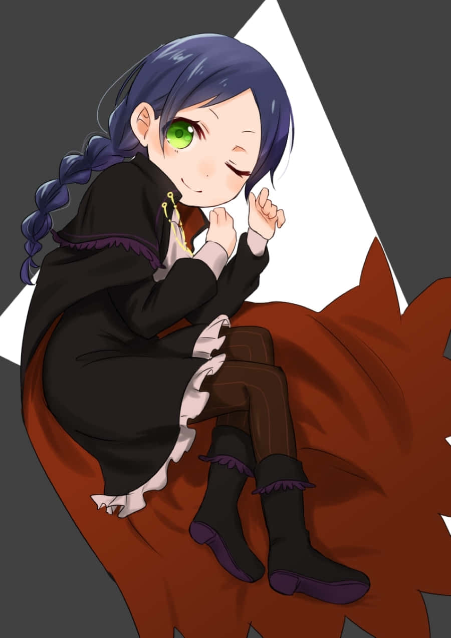 Meili Portroute, blue braided hair, green eye, SD Phone Wallpaper