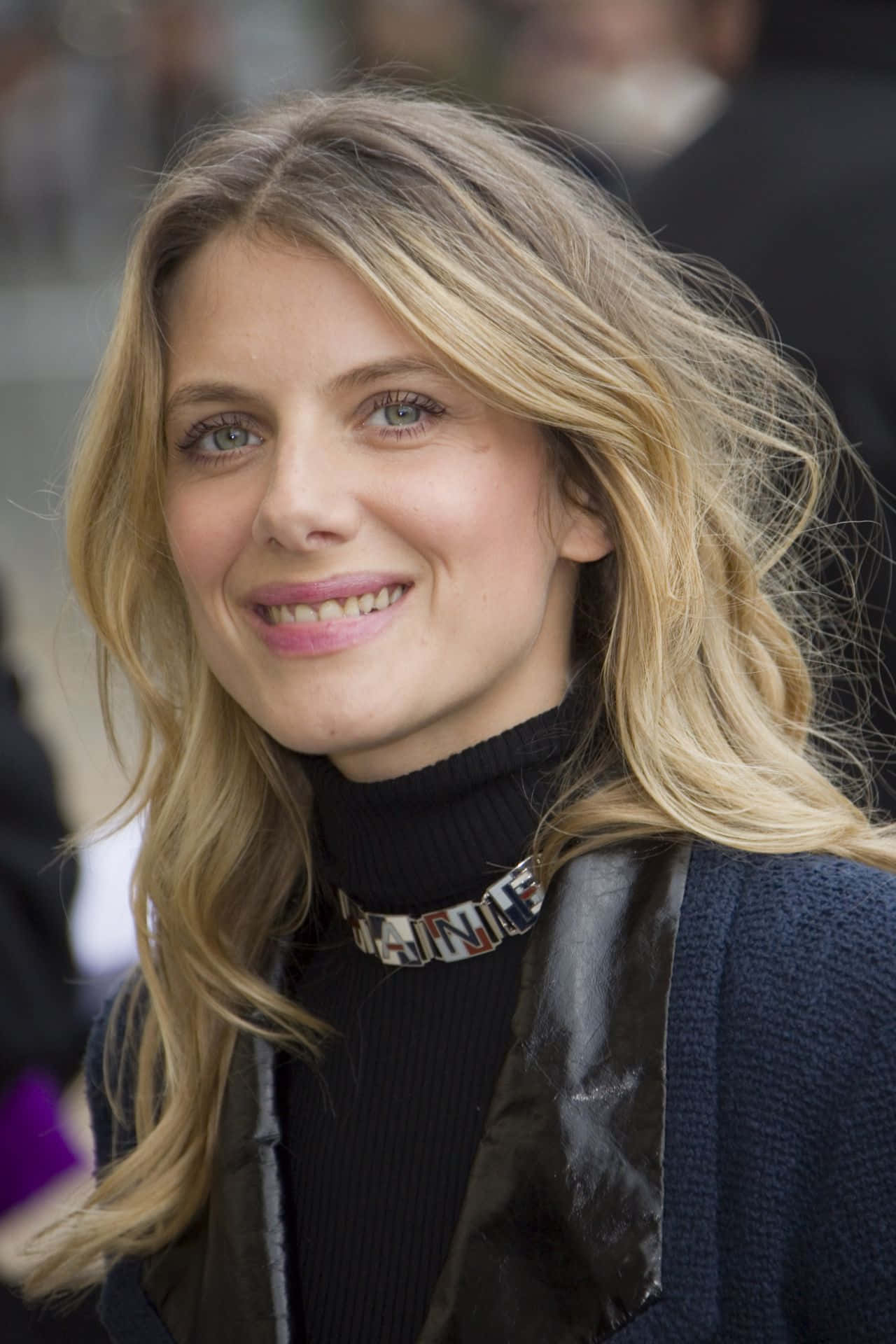 Mélanie Laurent, black turtleneck, colorful choker, Full HD Phone Wallpaper