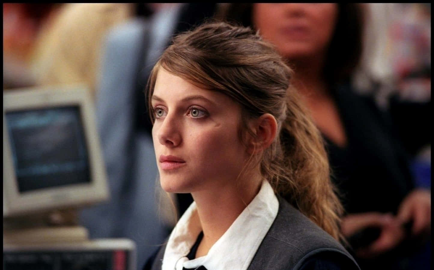 Mélanie Laurent, white collar, dark vest, HD Desktop Wallpaper