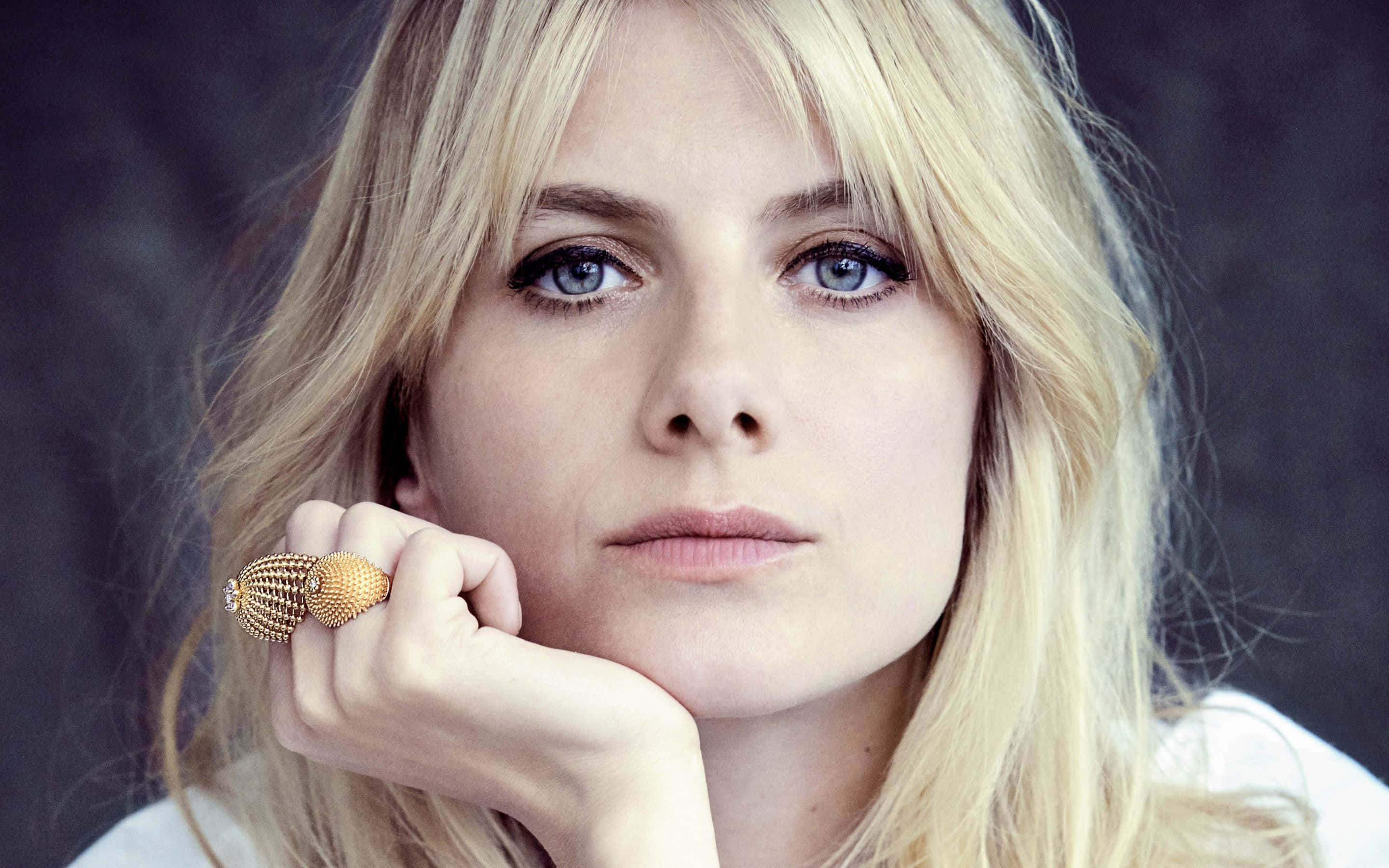 Mélanie Laurent, floral dress, blonde woman, 2K Desktop Wallpaper
