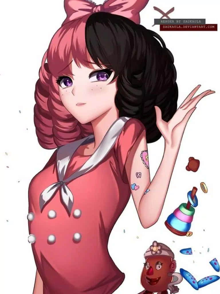 Melanie Martinez, pink and black hair, red sailor dress, SD Phone Wallpaper