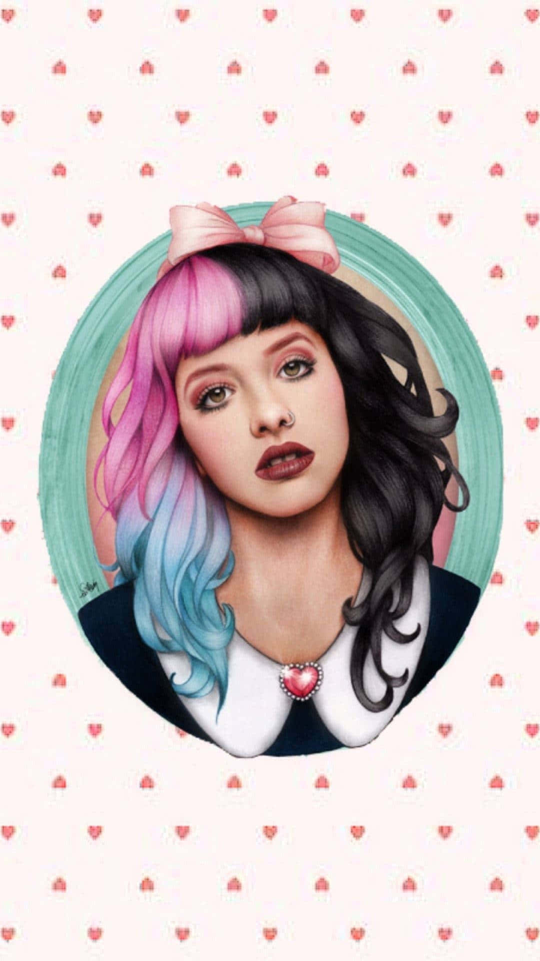 Melanie Martinez, pink and blue hair, pink bow, Full HD Phone Wallpaper