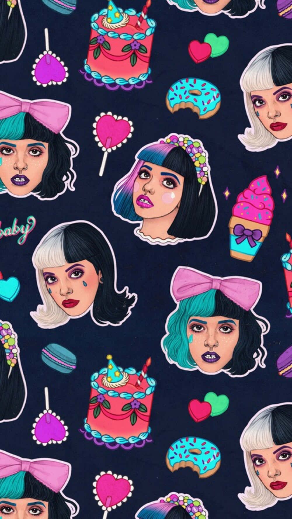 Melanie Martinez Aesthetic, cartoon-style, stylized girl heads, HD Phone Wallpaper