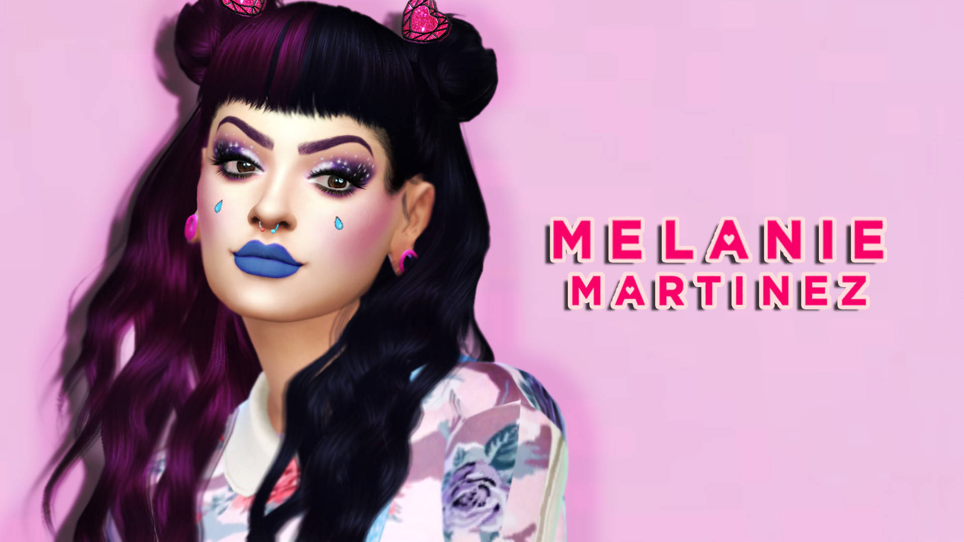 Melanie Martinez, purple hair, blue lips, Full HD Desktop Wallpaper
