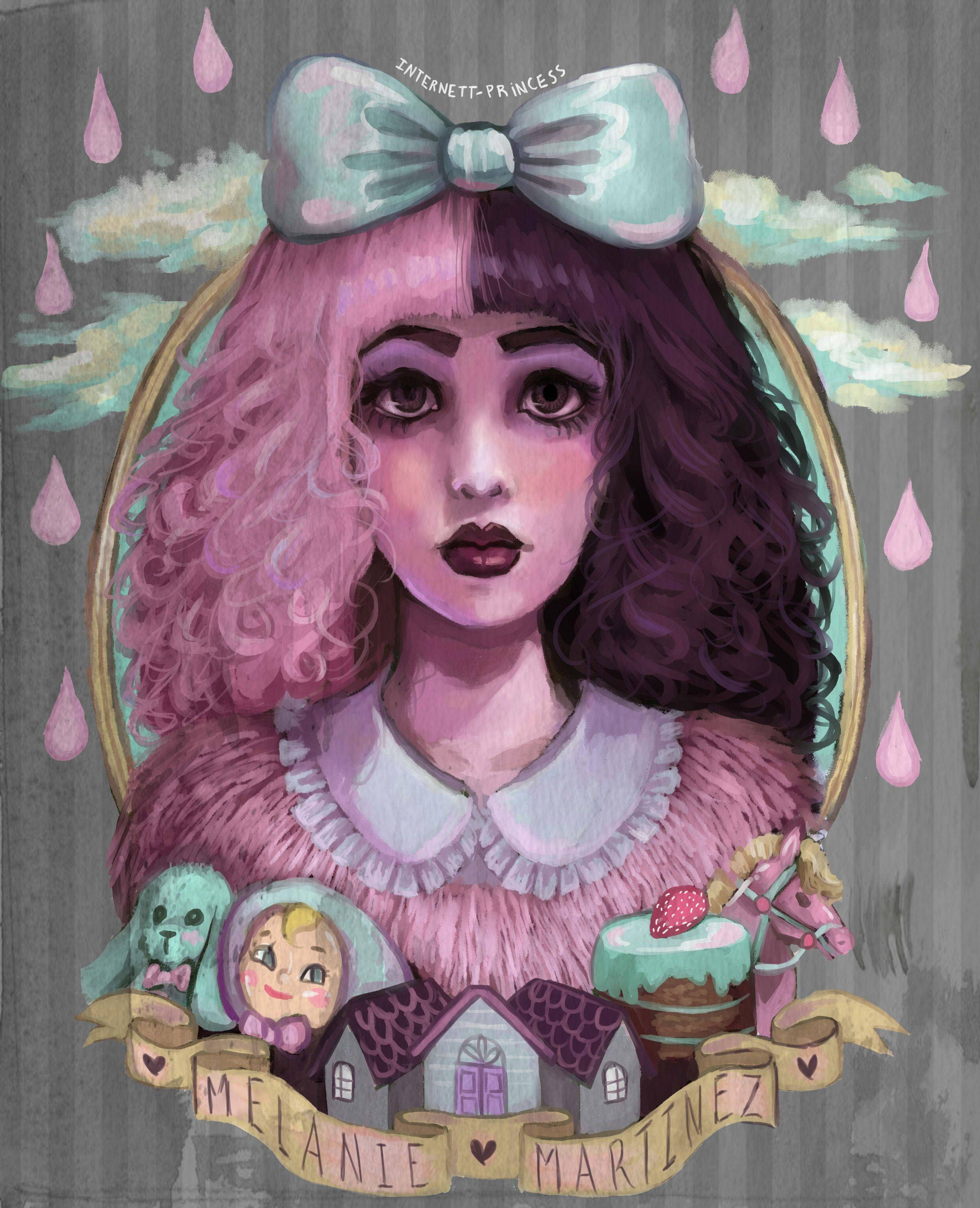 Melanie Martinez, pink and purple hair, large bow, 2K Phone Wallpaper